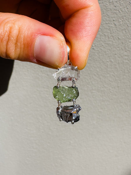 Ascension Trio Moldavite • Herkimer Diamond • Campo Del Ceilo pendant