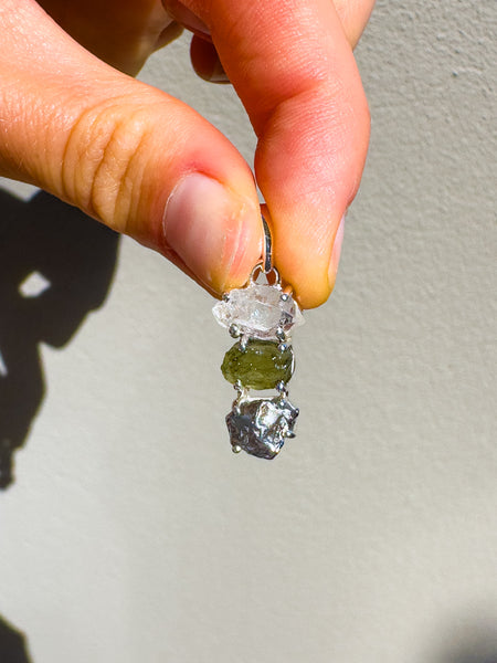 Ascension Trio Moldavite • Herkimer Diamond • Campo Del Ceilo pendant