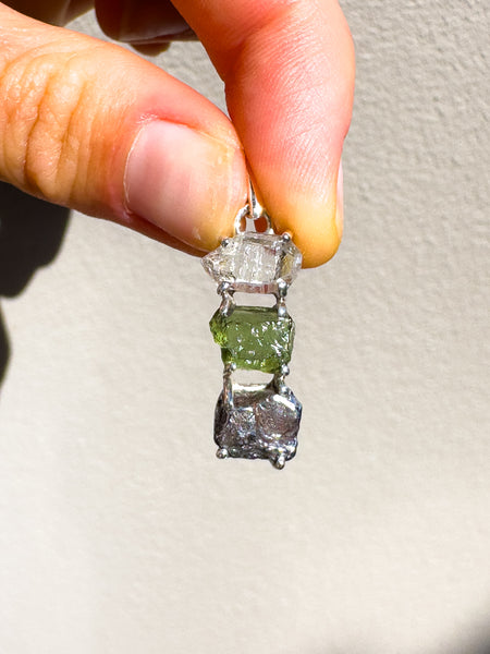 Ascension Trio Moldavite • Herkimer Diamond • Campo Del Ceilo pendant